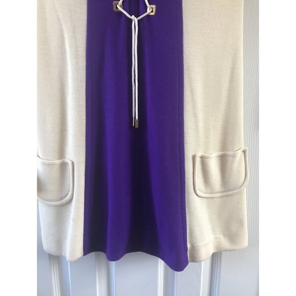 Vtg 1970's Mod Purple And White Lace Up Dress A Go Go Two Small Pockets Size 9 - Picture 6 of 10